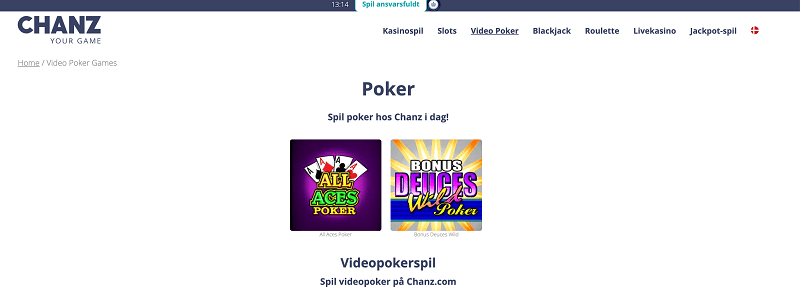 Chanz Casino video poker